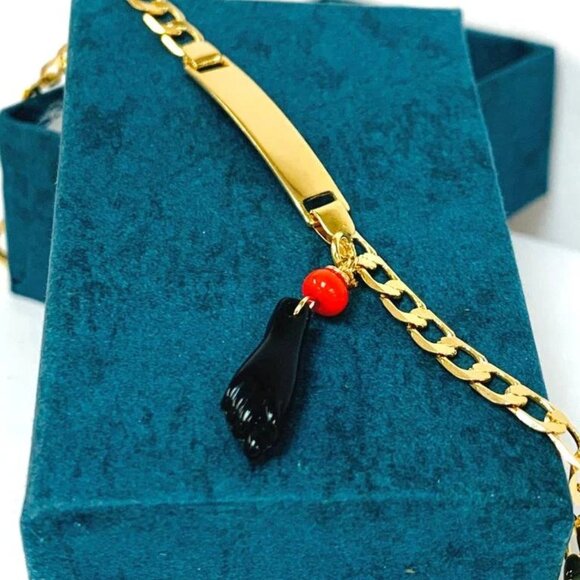 New Baby ID Bracelet Azabache 18K GF Good Luck & Proteccion 5.5" Link Curby - Picture 3 of 8